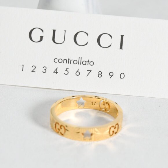 Gucci Icon Star ring 18k yellow gold 4mm Band Size 17 - Picture 7 of 9
